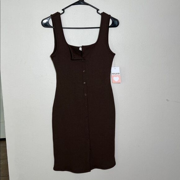 Popular 21 Ribbed Knit Tank Bodycon Dress Medium - Picture 2 of 12